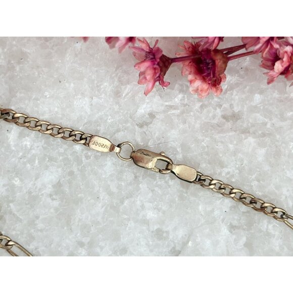 Green Stone 14k Gold Filled Vintage Figaro Style Chain Charm Bracelet  - 7.75" - Picture 8 of 9